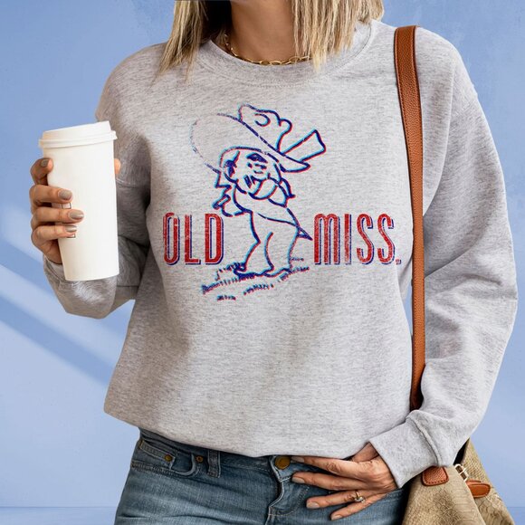 Ole Miss Rebel Retro Col Reb Univ of Mississippi crewneck sweatshirt Ash - Picture 1 of 3